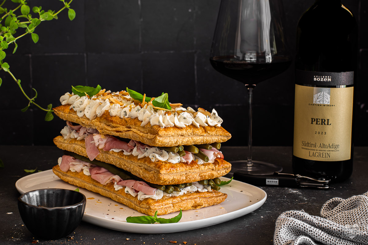 Millefeuille aux haricots verts et jambon