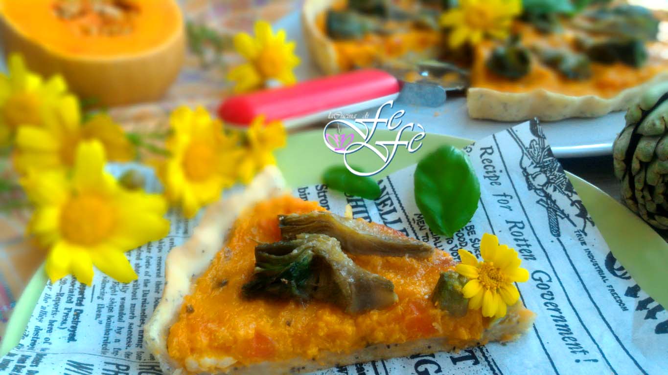 TARTE SALÉE AVEC CRÈME DE POTIRON ET ARTICHAUTS SAISIS