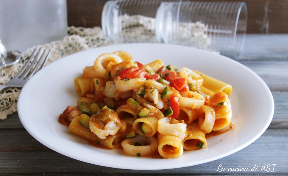 Pâtes aux courgettes et calamars