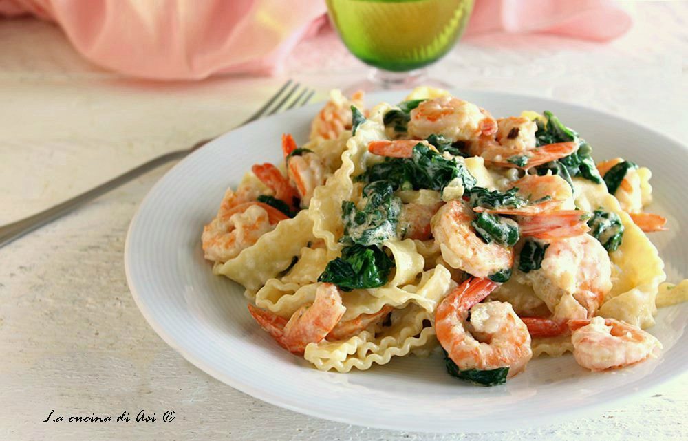 Pâtes crémeuses aux épinards et crevettes