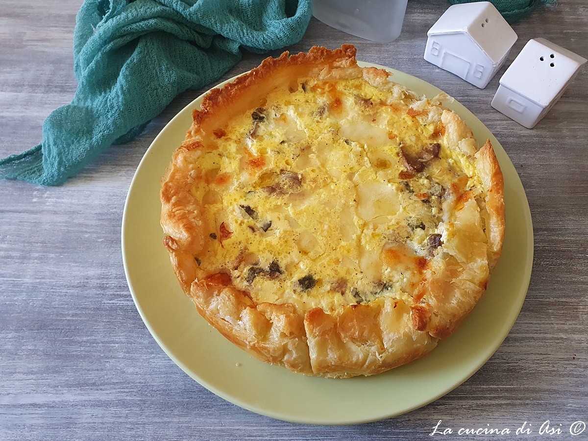 Quiche rustique avec speck, champignons et ricotta
