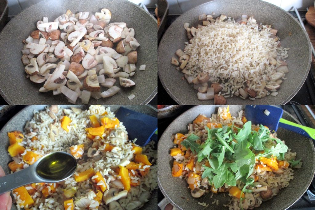 Riz au potiron et champignons avec roquette, Mange sans Ventre