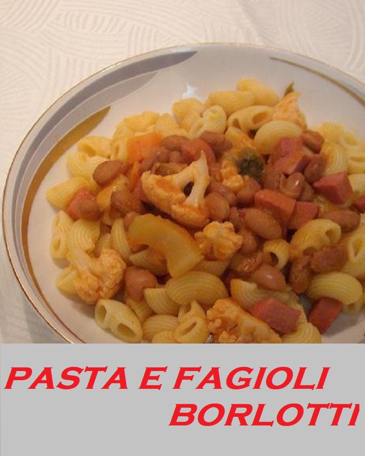 pâtes et haricots borlotti