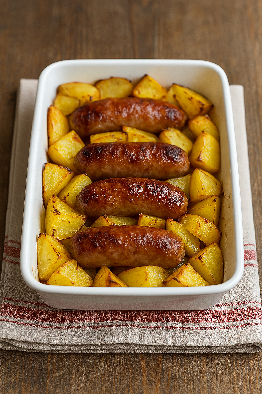 Saucisse et pommes de terre au four