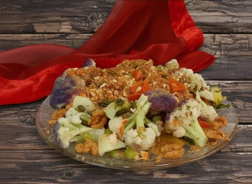 Chou-fleur violet avec crumble de noix