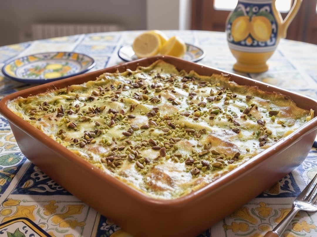 Gratin de lasagnes au pistache de Bronte