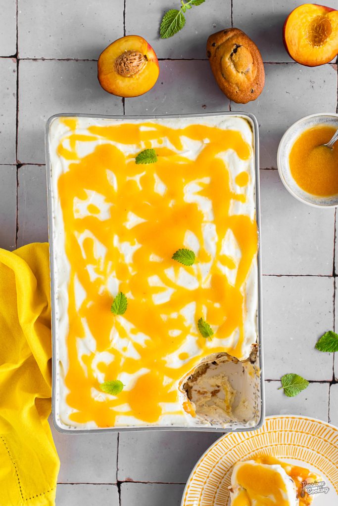 Tiramisu aux pêches avec madeleines sans lactose