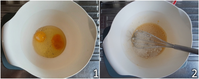 a. battre les œufs avec sel poivre et parmesan