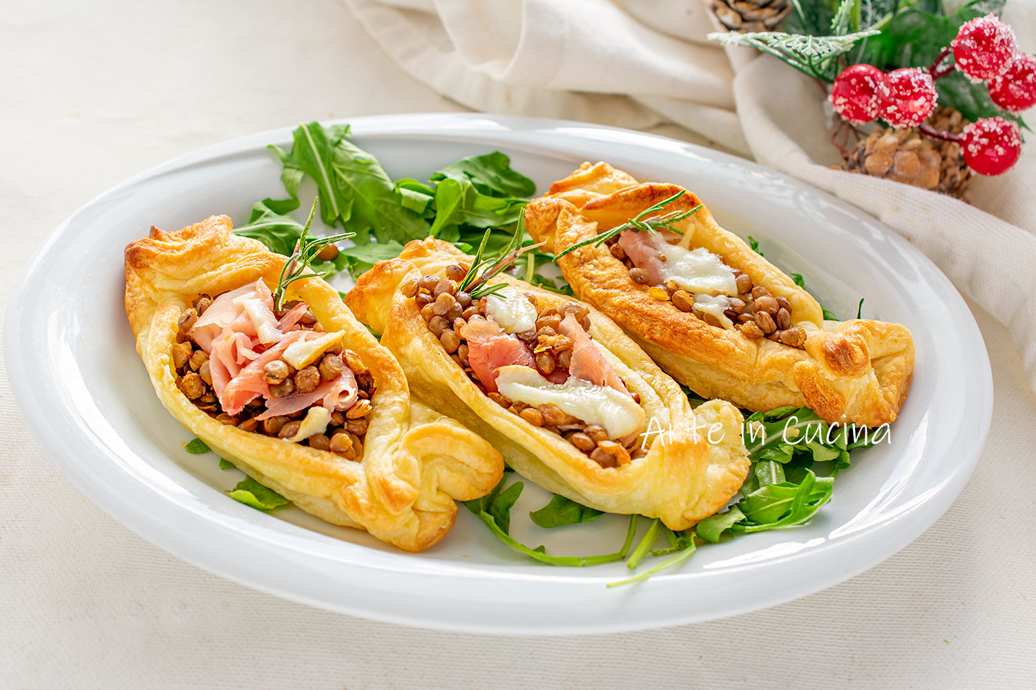 Barquettes de pâte feuilletée aux lentilles et speck