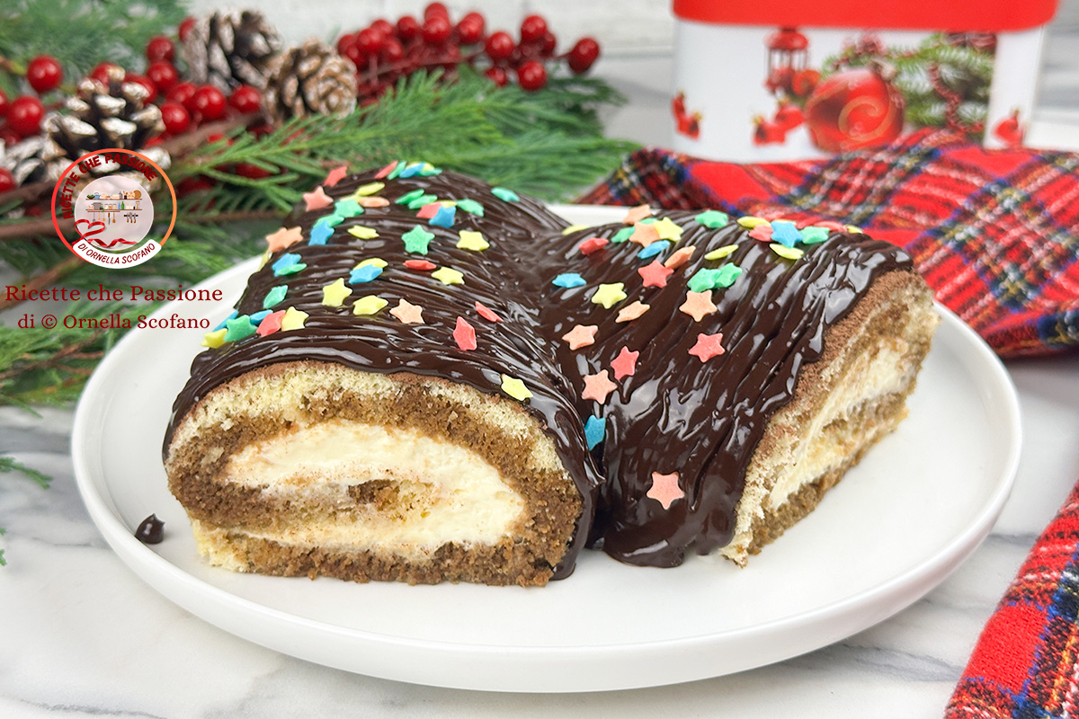 Bûche de Noël Tiramisu avec glaçage au chocolat
