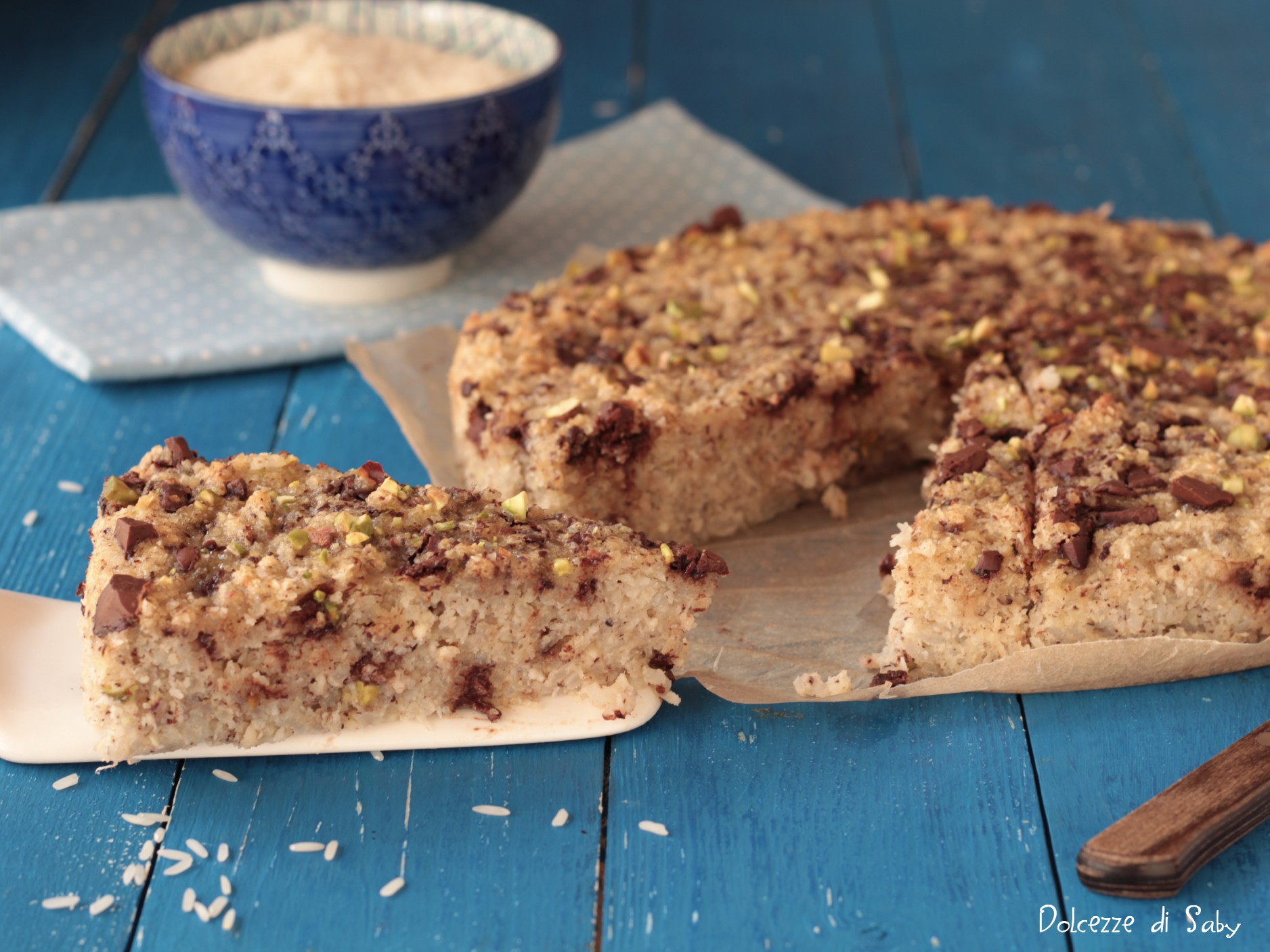 Gâteau de riz pistaches et chocolat