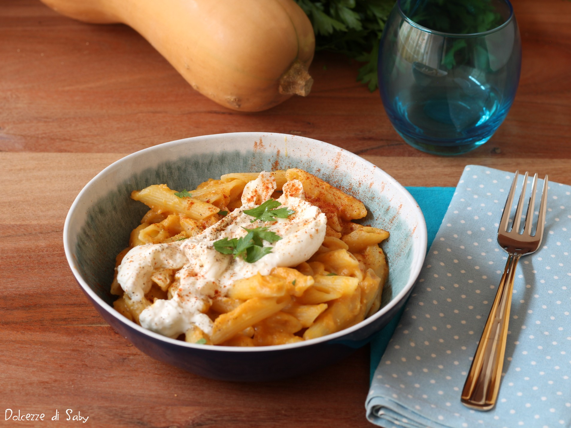 Pâtes avec potiron et burrata