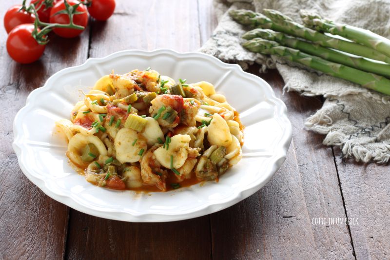 orecchiette asperges et crevettes à la cocotte-minute