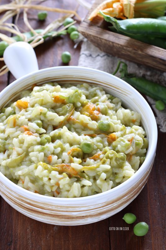 risotto petits pois et fleurs de courgette en cocotte-minute