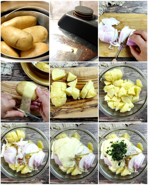 préparation de la salade de pommes de terre à l'allemande