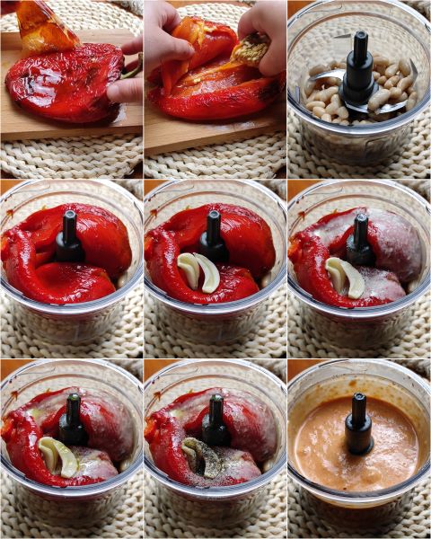 préparation de l'houmous de poivrons