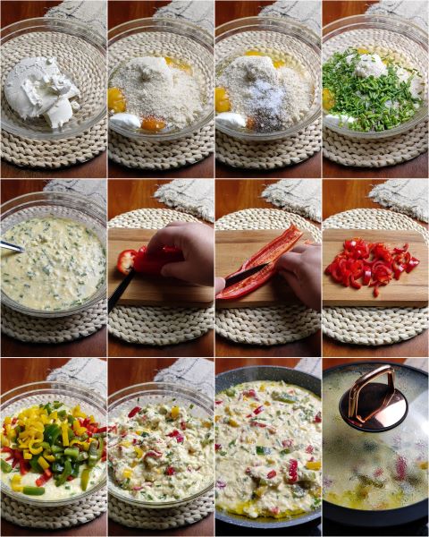 préparation de l'omelette poivrons et ricotta