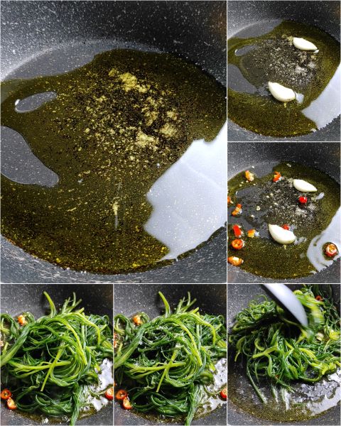 préparation des agretti à la poêle