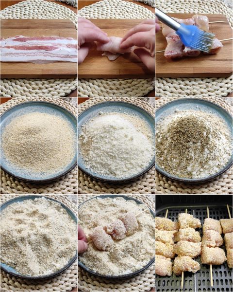 préparation des brochettes de poulet panées