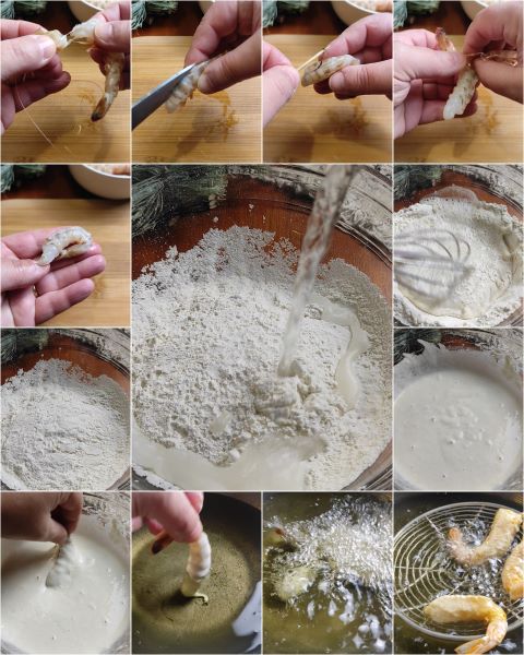 préparation des crevettes frites en pâte à frire
