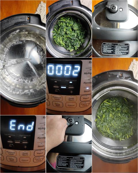 préparation des épinards dans une cocotte-minute électrique