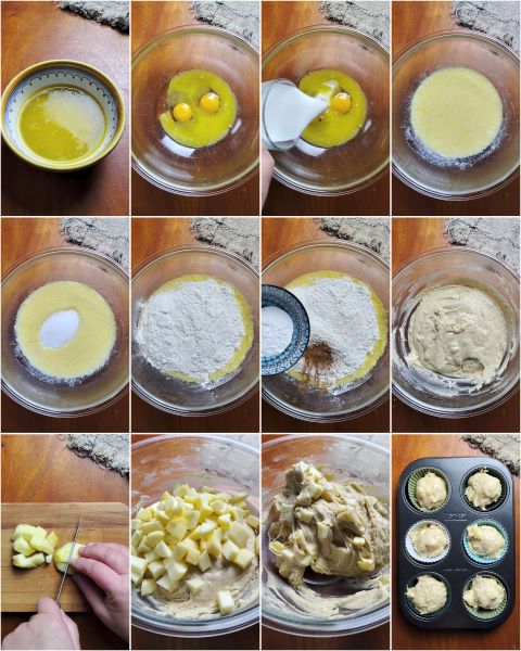 préparation des muffins aux pommes et à la cannelle