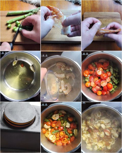 préparation des orecchiette asperges et crevettes