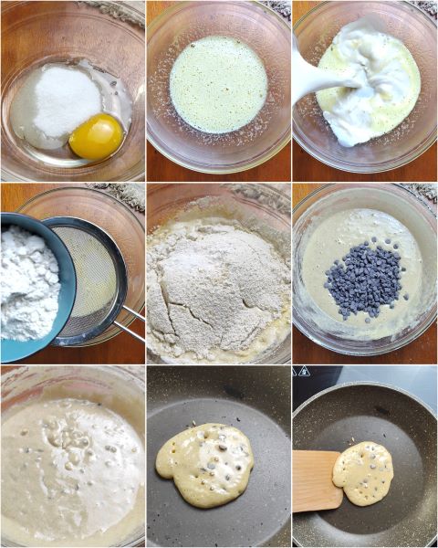 preparation des pancakes à l'avoine et pépites de chocolat