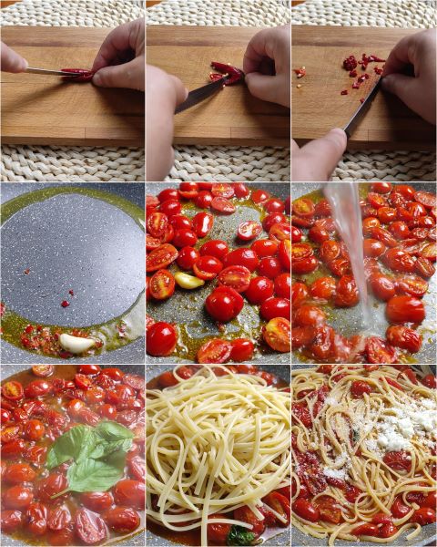 préparation des pâtes allo scarpariello