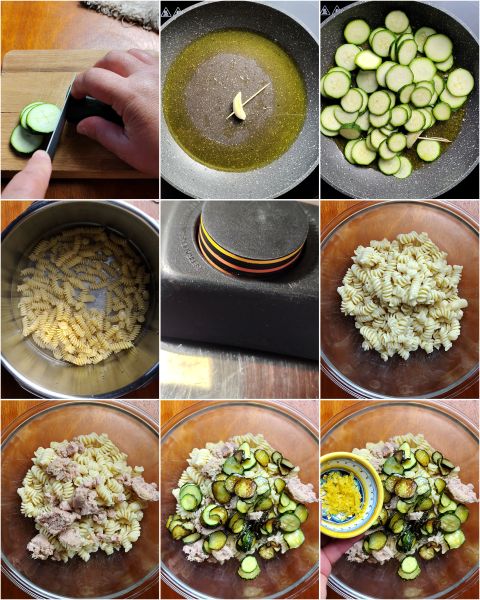 préparation des pâtes avec courgettes thon et citron
