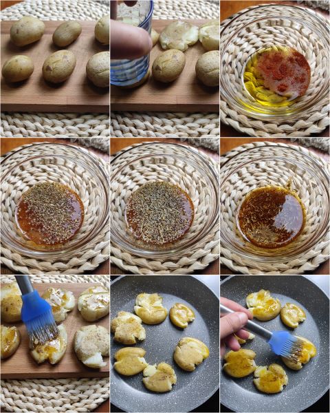 préparation des pommes de terre écrasées à la poêle