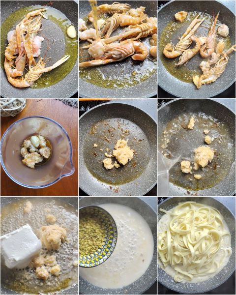 préparation des tagliatelles aux langoustines crémeuses