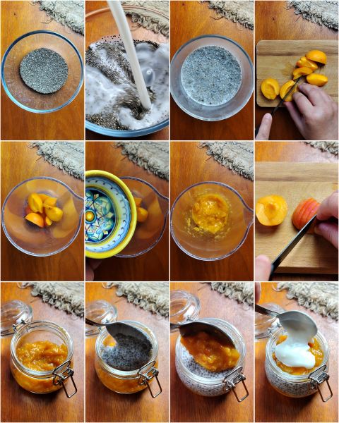 préparation du chia pudding aux abricots