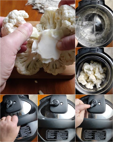 préparation du chou-fleur à la vapeur dans une cocotte-minute électrique