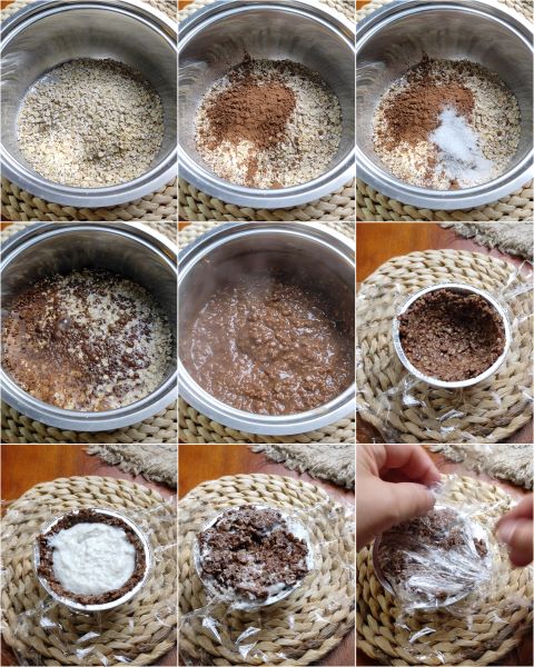préparation du dôme de porridge au cacao