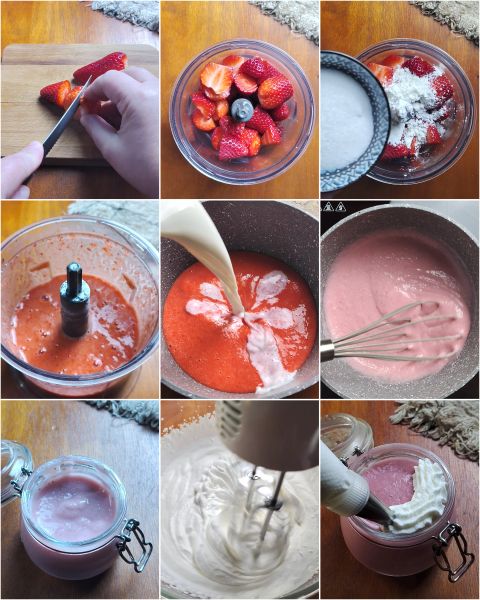 préparation du pudding aux fraises