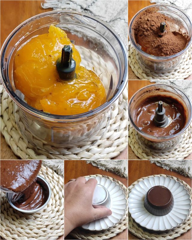 préparation du pudding de kakis et cacao