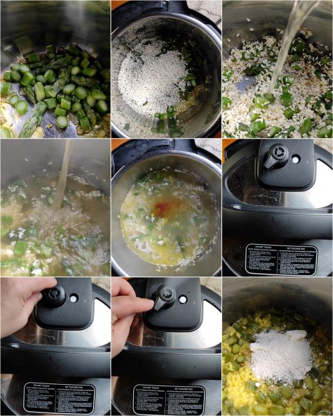 préparation du risotto aux asperges et safran