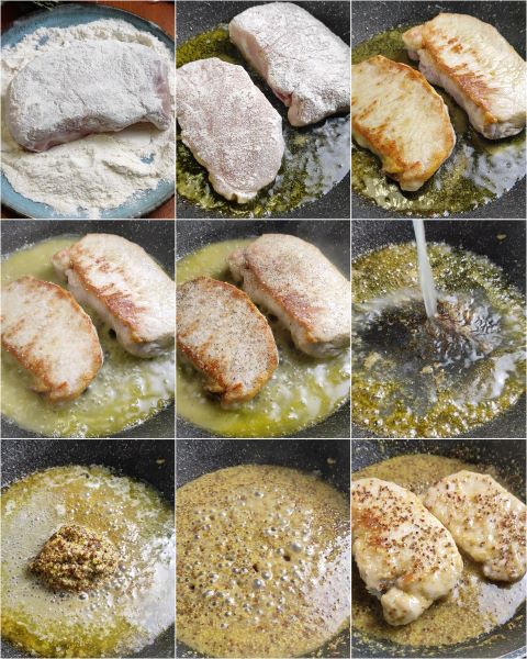 préparation du rôti de porc à la moutarde et au citron à la poêle