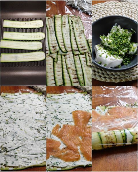 préparation des roulés de courgettes