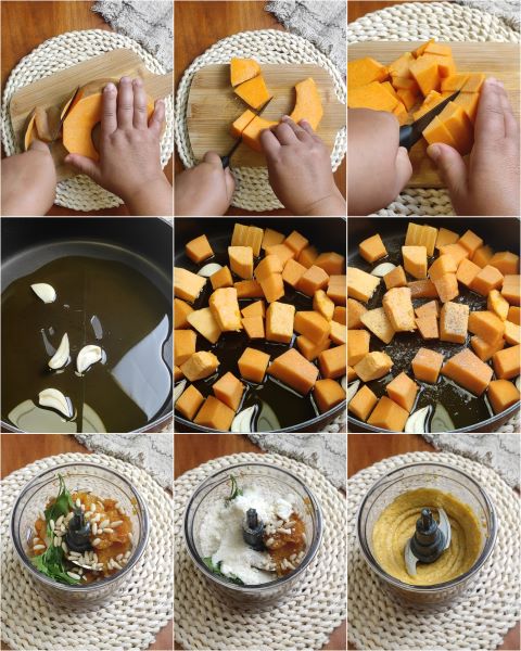 préparation du pesto de potiron