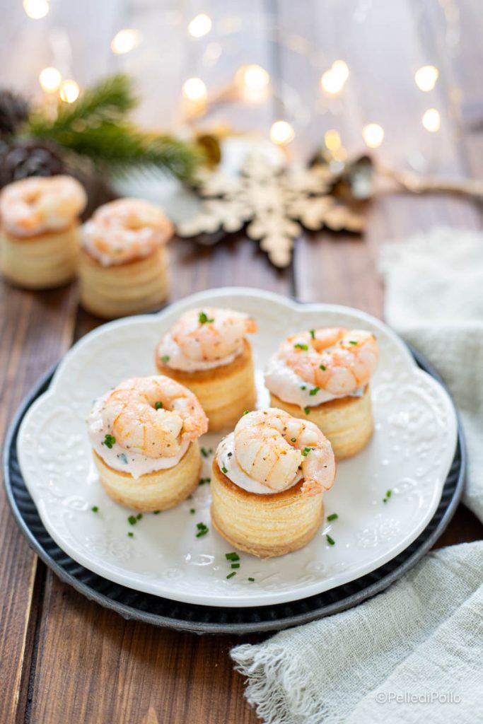 vol-au-vent avec crevettes et saumon