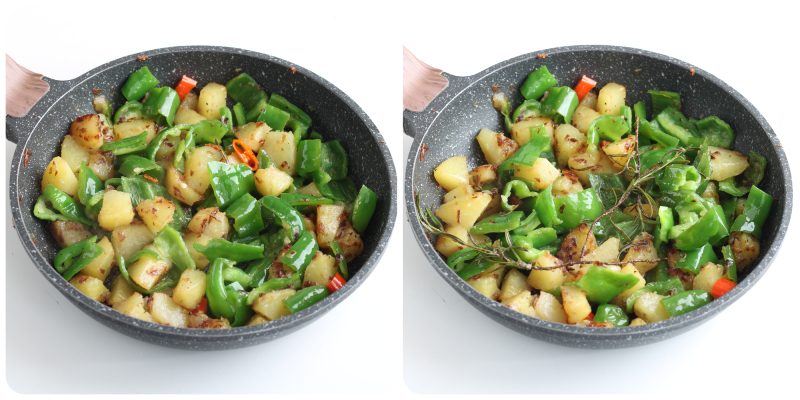 cuisson friggitelli et pommes de terre