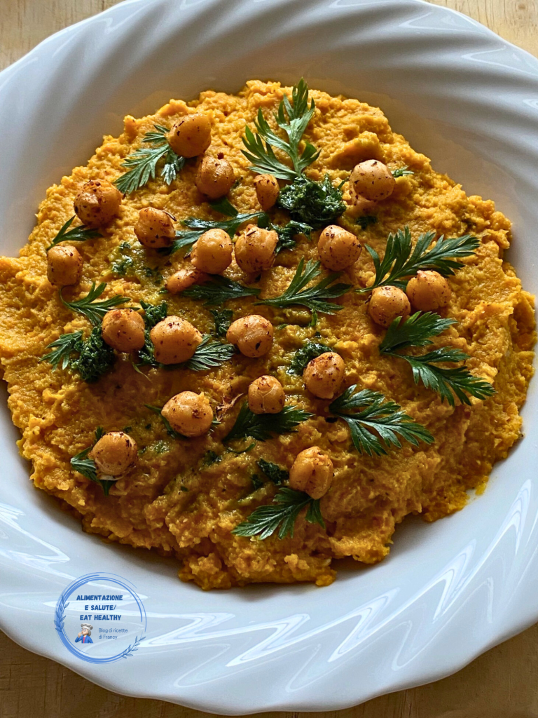 Houmous de carottes et pois chiches rôtis