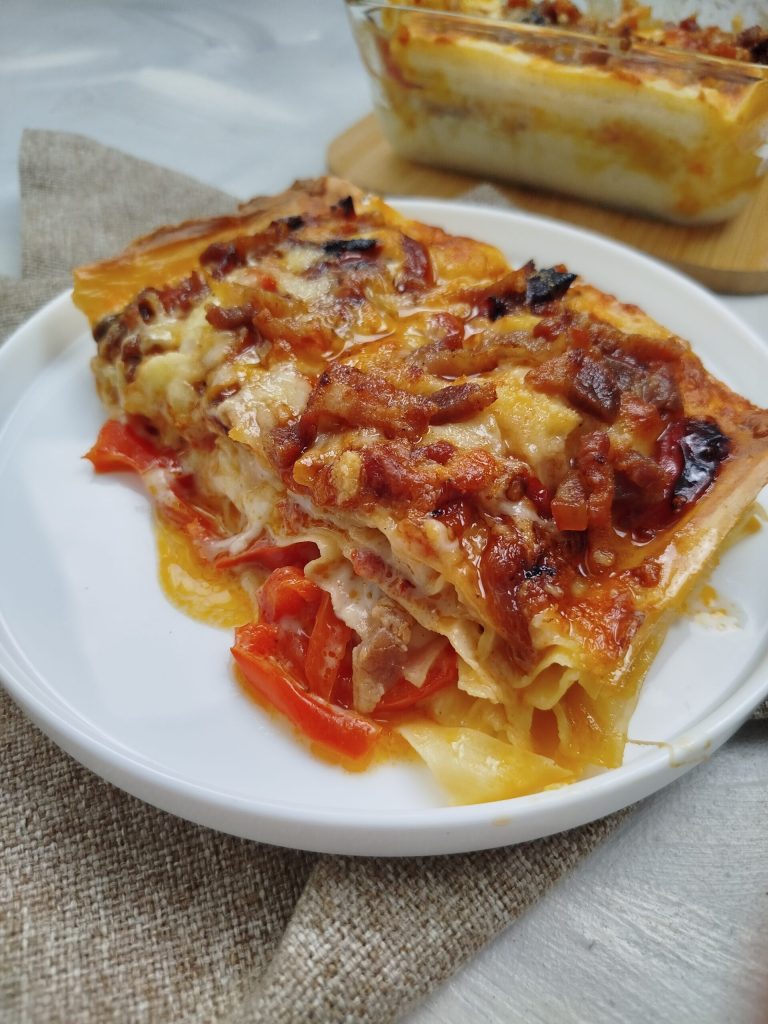 Lasagnes poivrons et lardons