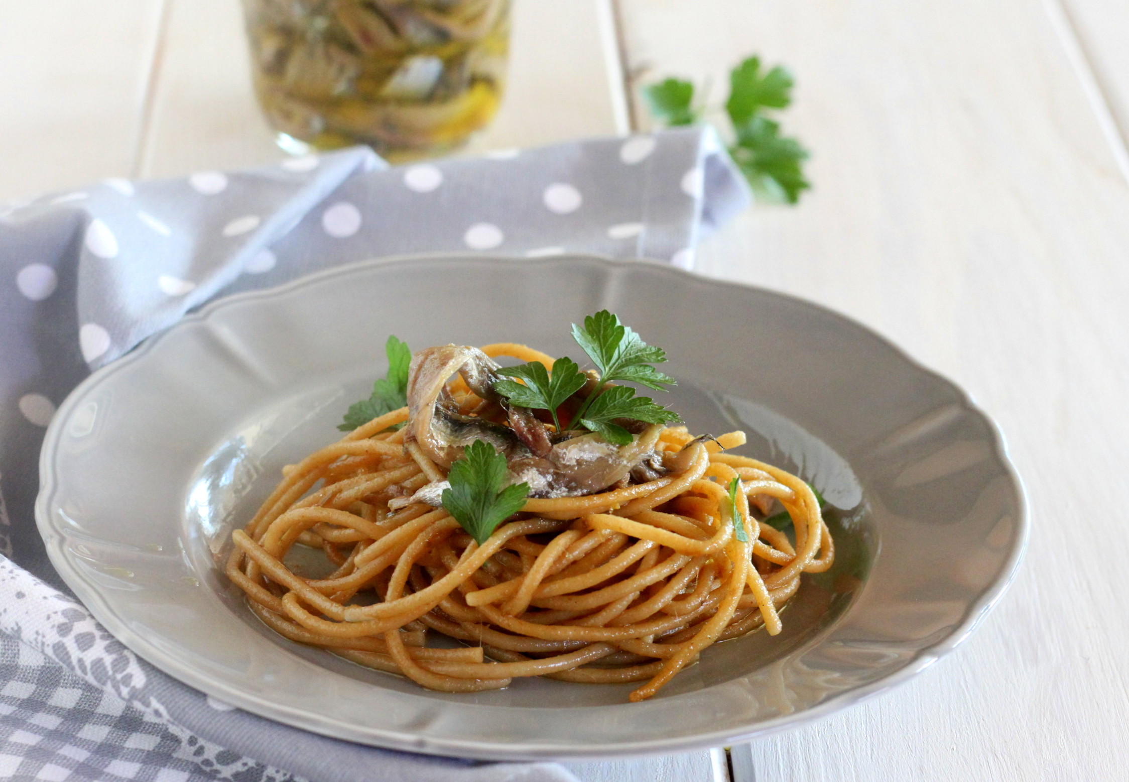 Spaghettis complets aux anchois à l&rsquo;huile
