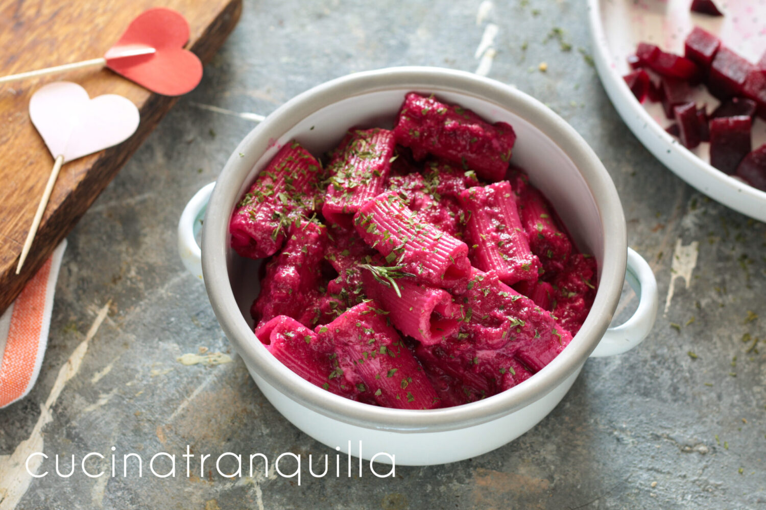 Rigacuori à la betterave rouge et stracchino recette pour la Saint-Valentin
