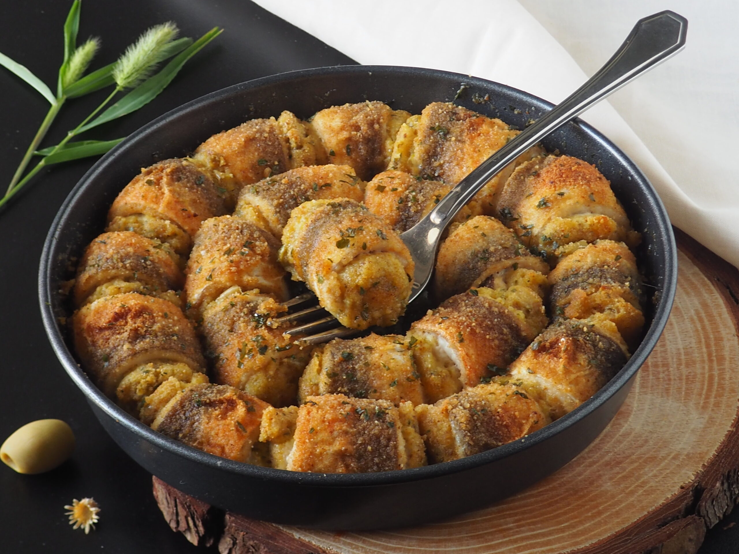 Rouleaux de filets de grondin farcis