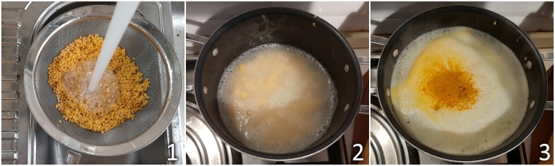 a. cuire les lentilles décortiquées avec le curcuma