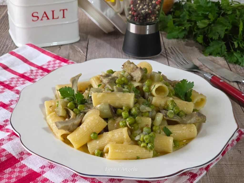Rigatoni aux artichauts et petits pois
